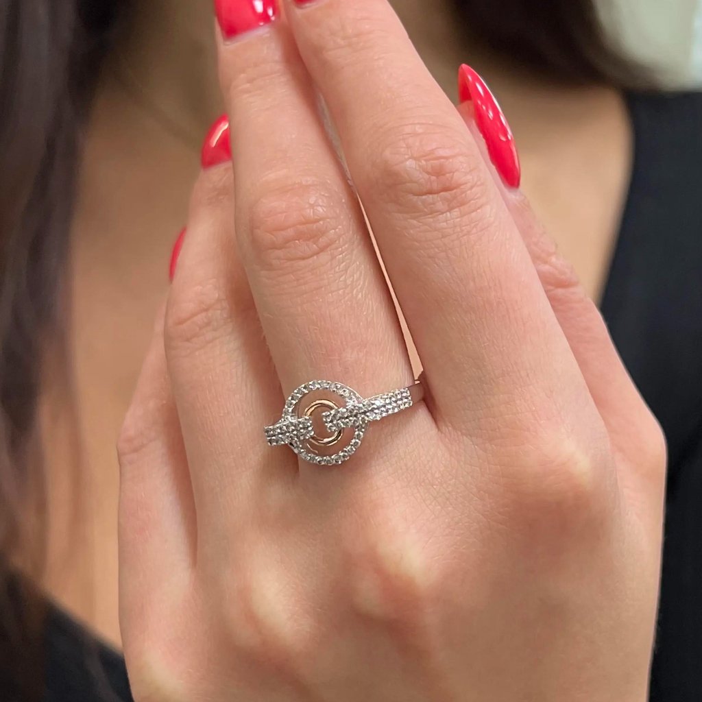 0.43cttw Prong Set Round Cut Diamond Ladies Ring 14k White & Rose Gold Size 7.75